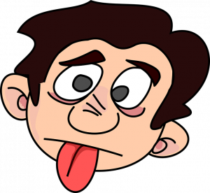 Cartoon face of man with tongue sticking out